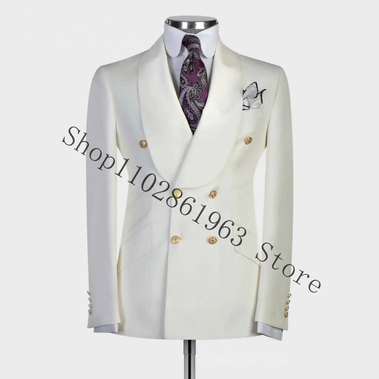 White Doube Breasted Wedding Suits For Men 2 Pieces Best Men Suits Slim Fit Formal Groom Wear Tuxedos Blazer Pants Costume Homme