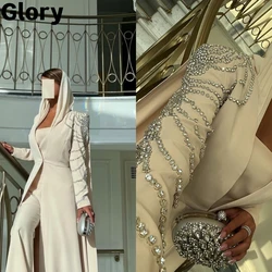 Rhinestone Long Sleeves Prom Dresses Pantsuit With Jacket Floor-length Saudi Arabia Formal Occasion Dresses 2023 New Style