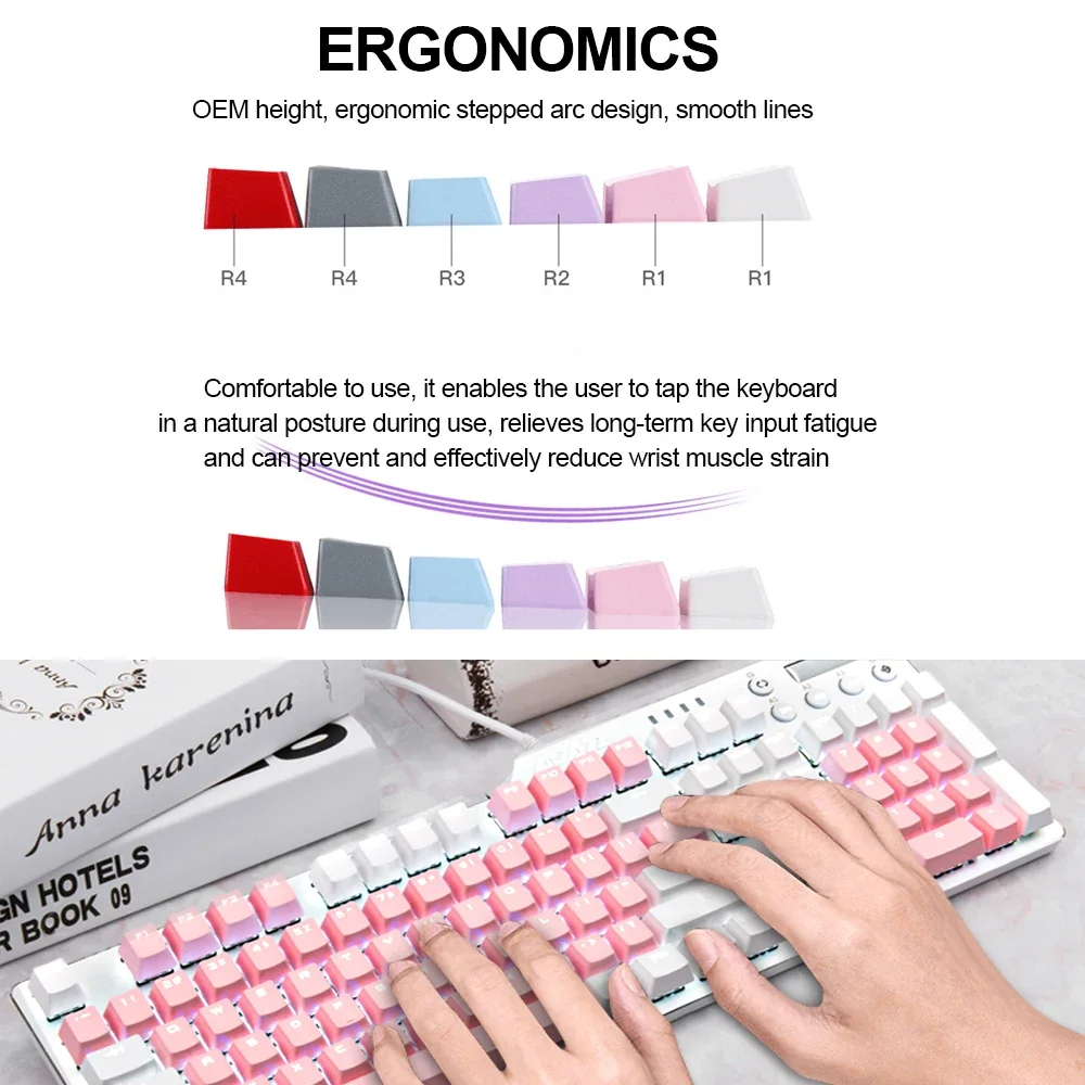 

Механические колпачки для клавиатуры с 104 клавишами PBT для стиля Cherry MX, включая английские колпачки для клавиш Redragon