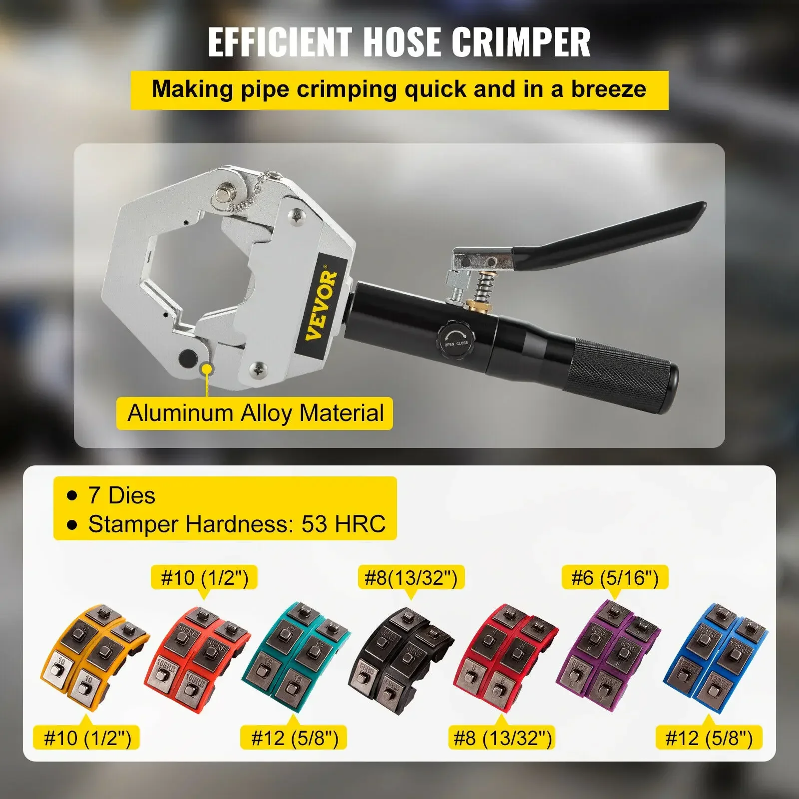 VEVOR Manual AC Hose Crimper Kit 71500 with 7Dies Hydraulic Hose Crimping Tool Hydraulic Press Auto Air Conditioning Repair Set 3