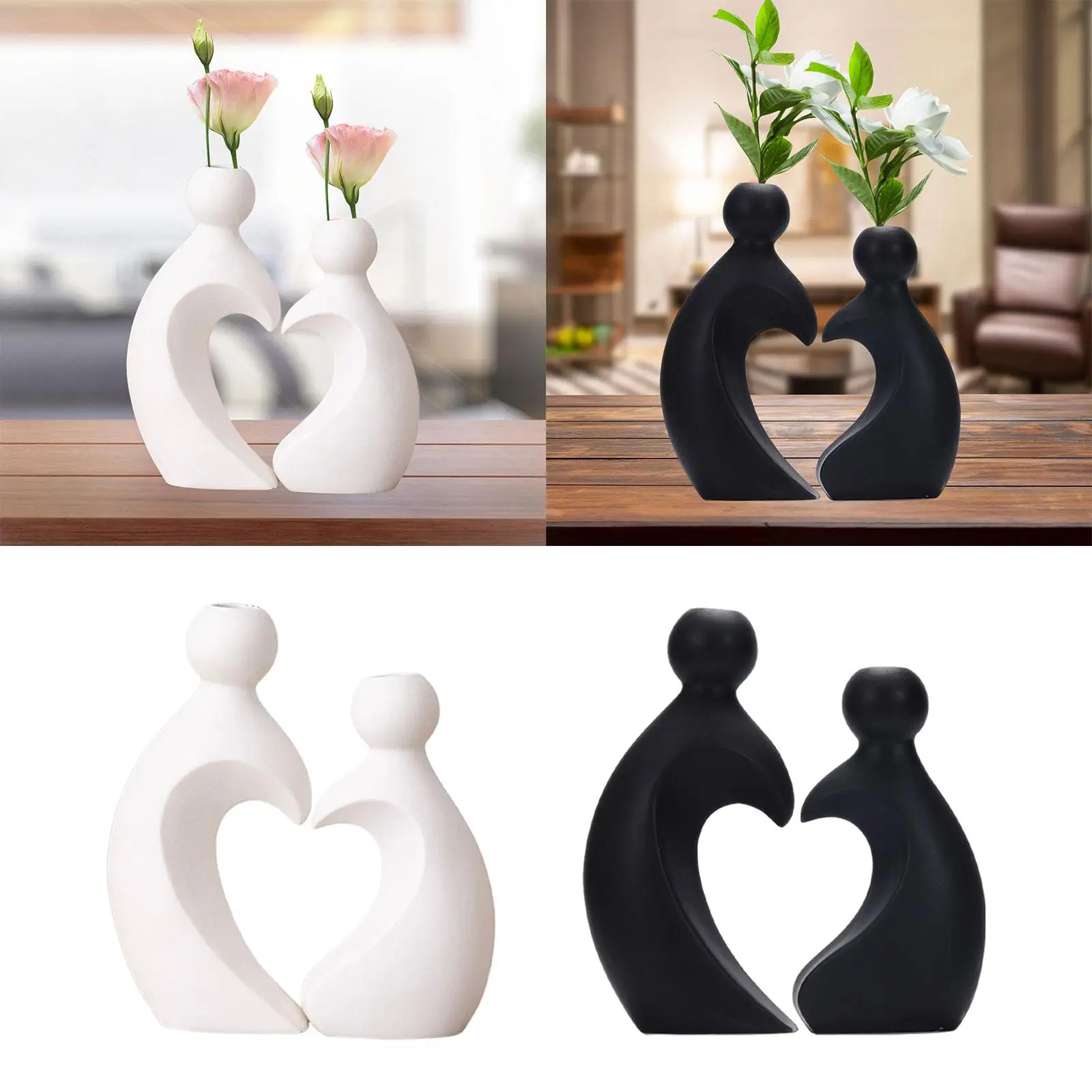 2x Flower Vases Collectible Valentine's Day Decoration Decorative Lover Figurines for Office Desk Cabinet Home Living Room