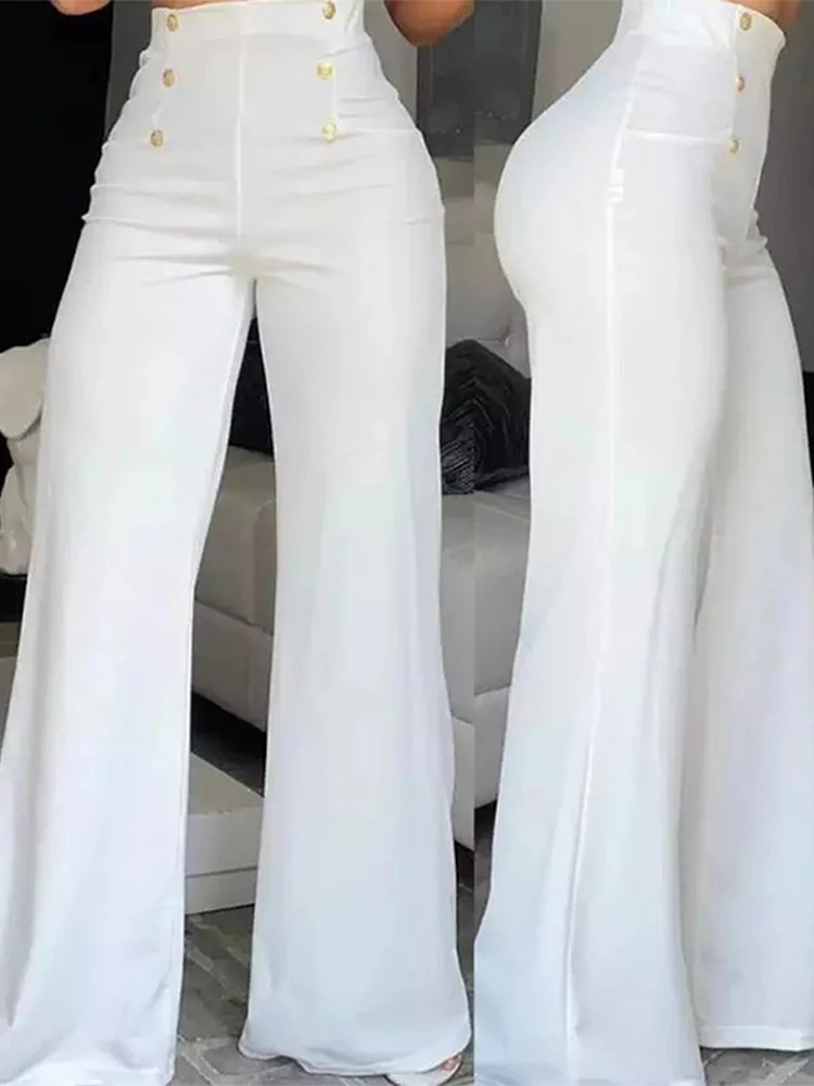 Elegant Wide Leg Fashion Office Trousers Casual Crisscross Sheer Mesh Patch High Waist Women's Flared Pants Y2k Streetwears 2025