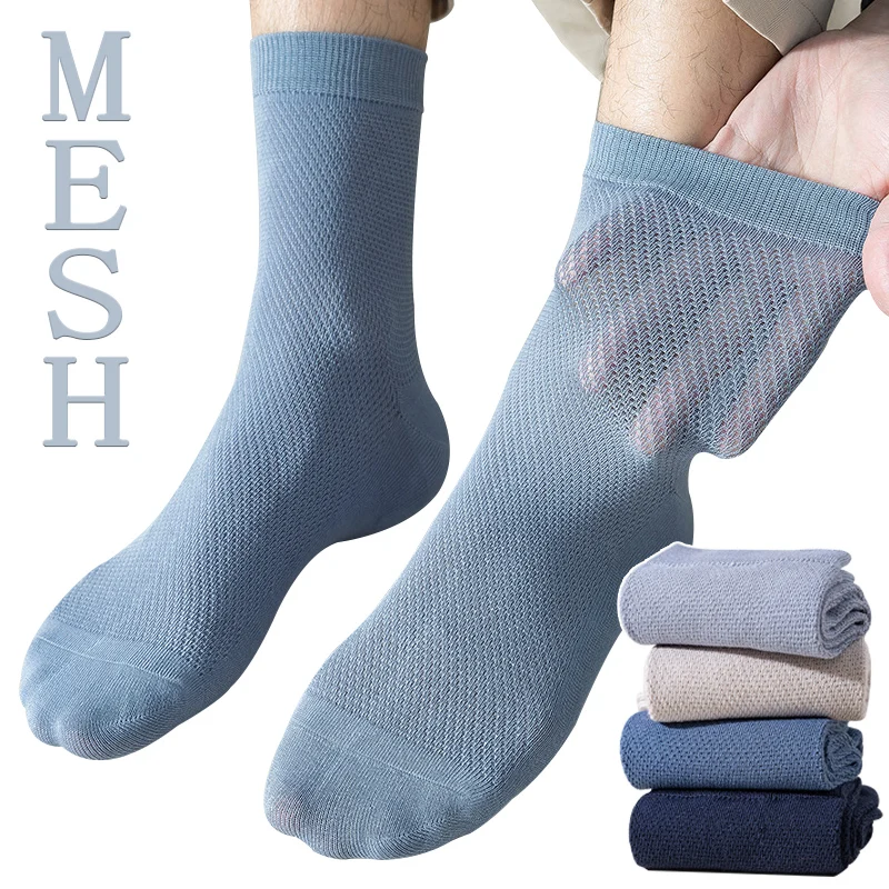 Business Mesh Men's Cotton Socks Solid Summer Breathable Soft