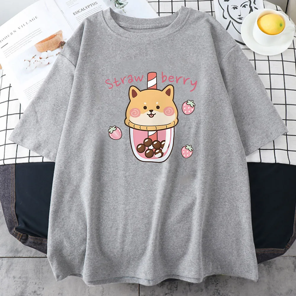 Kawaii Strawberry Milk Graphic Tee - Soft Cotton Short Sleeve Casual Top