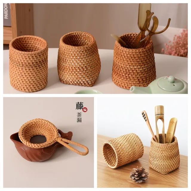 Bamboo Tea Strainers Tea Ceremony Utensils Table Decor Teaware Kitchen Tool Japanese Rattan Wooden Tea Leaves Funnel Accessories