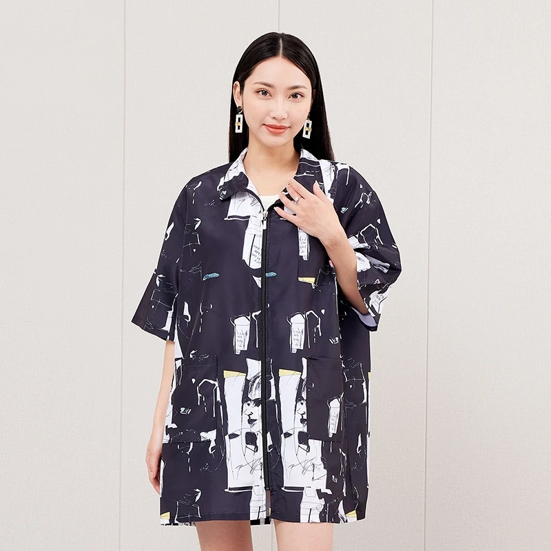 Salon Printed Uniform Graffiti Pattern Barber Shop Waterproof Work Clothes Anti Hair Anti Static Smock Hairstylist Haircut Gown 3