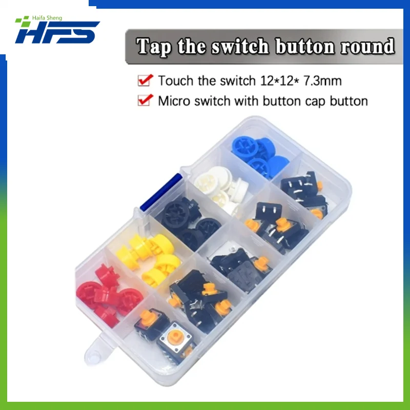 

25PCS Tactile Push Button Switch Momentary 12*12*7.3MM Micro switch button Tact Cap(5 colors) for Arduino Switch kit