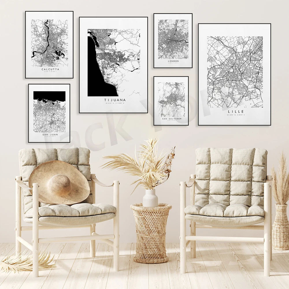 Calcutta, Los Angeles, San Salvador,San Salvador,San Francisco, Fiume, Tampa, London Map Print - City Map Poster - Map Art