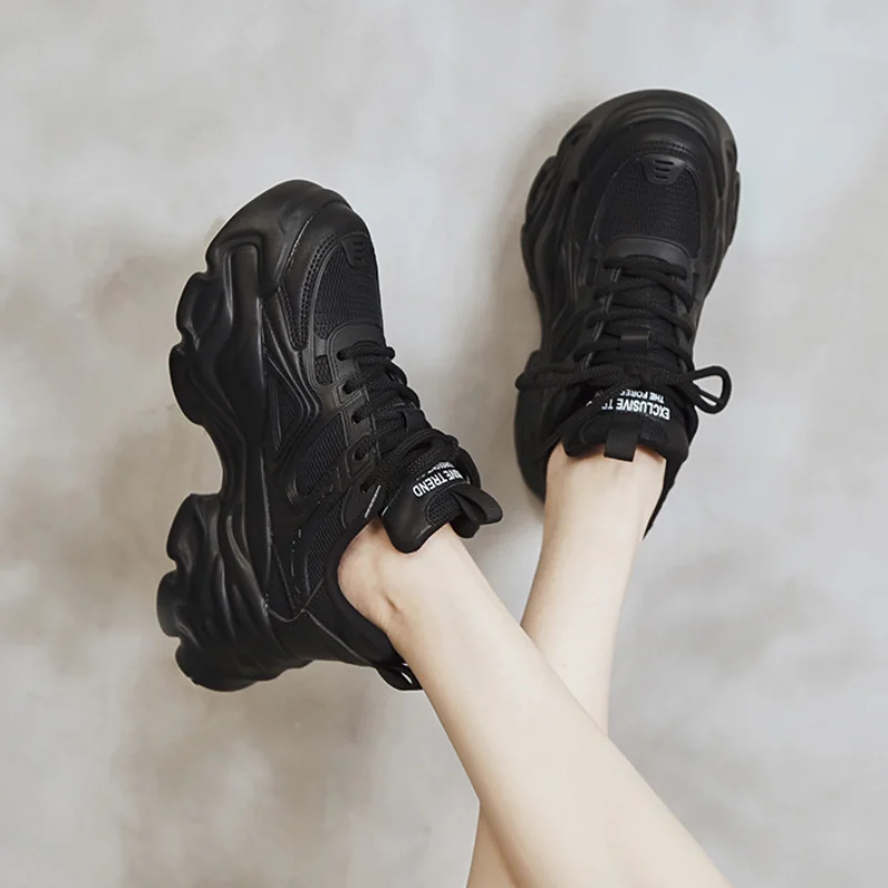Chunky Heels Women's Sneakers 2024 Lace-Up Platform Vulcanized