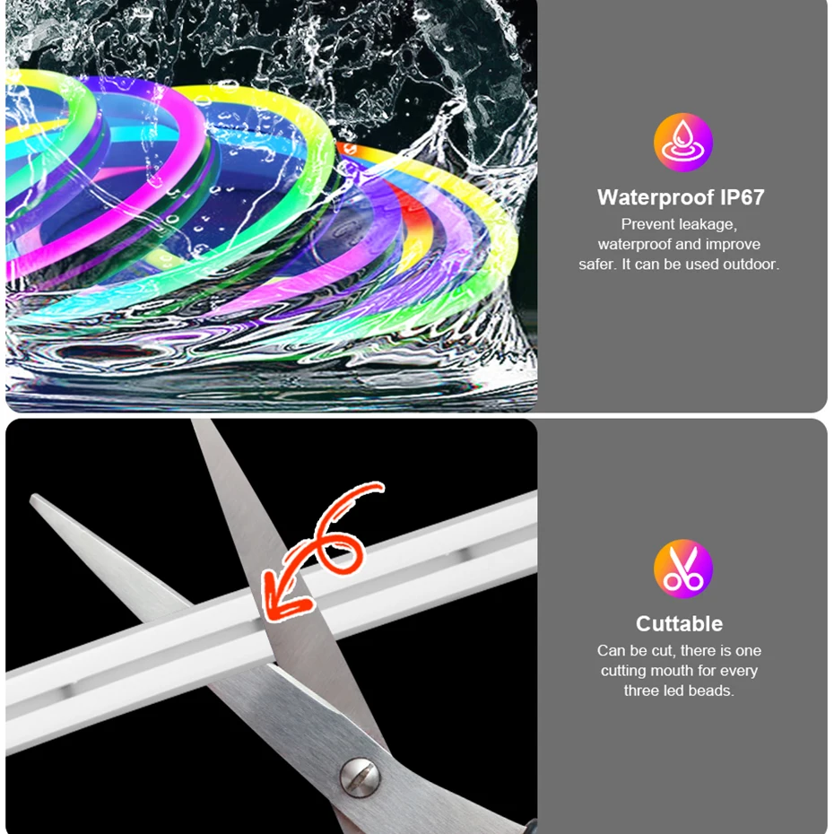 투야 와이파이 RGBIC 네온 라이트 LED 스트립, 스마트 RGB 체이싱 LED 네온 로프 테이프, 방 장식, 알렉사와 함께 작업, IP67, 12V, 96LEDs/m