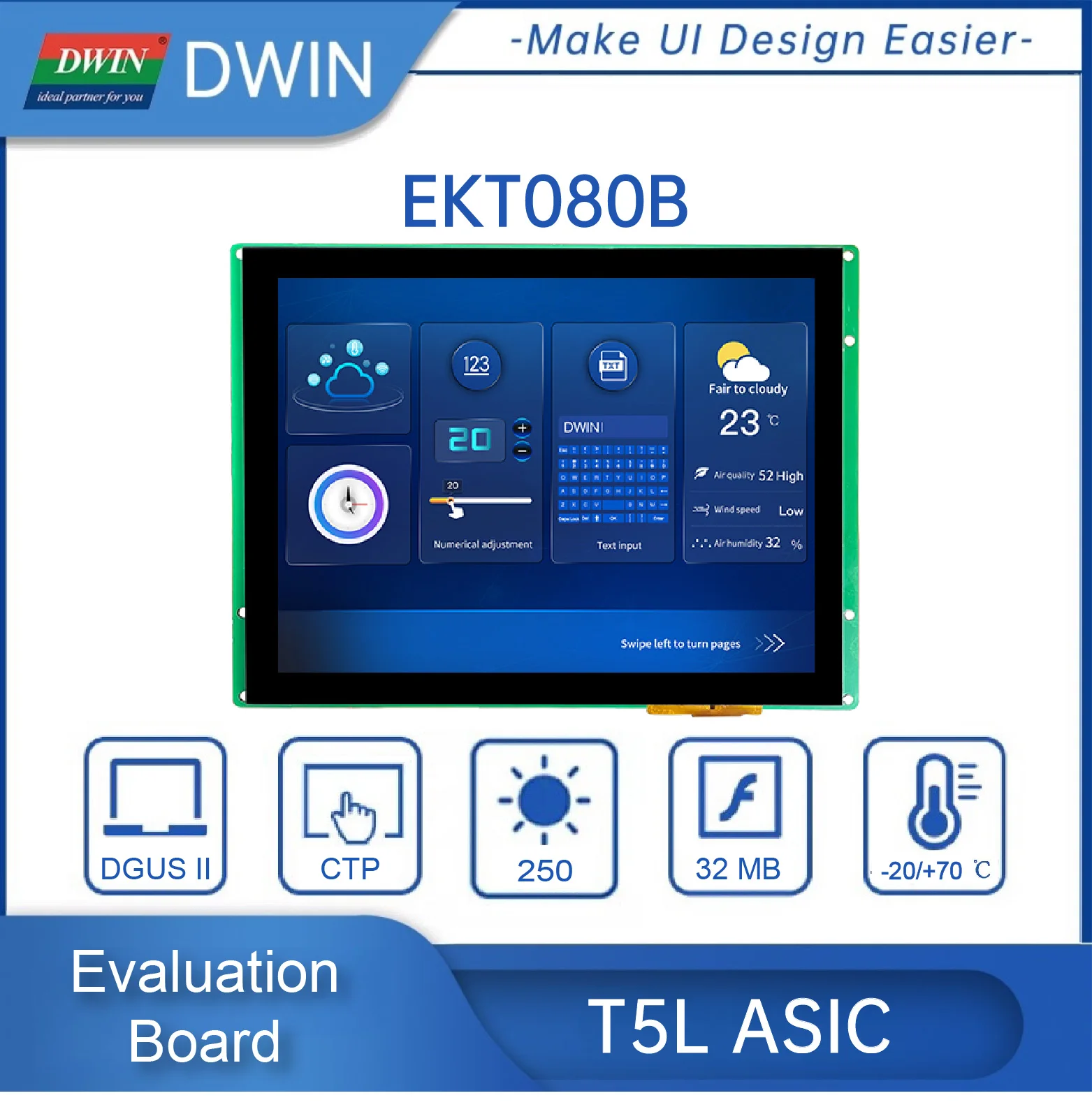 

8 Inch LCD Module 1024*768 HMI Touch Panel Screen Smart TFT Display Working with Arduino/STM/ESP32 EKT080B