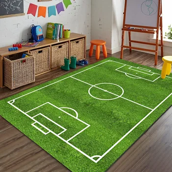 Sports Theme Racing Track Basketball Court Soccer Field Carpet Kids Play Mat Home Decoration Non-Slip Floor Mat Rugs for Bedroom