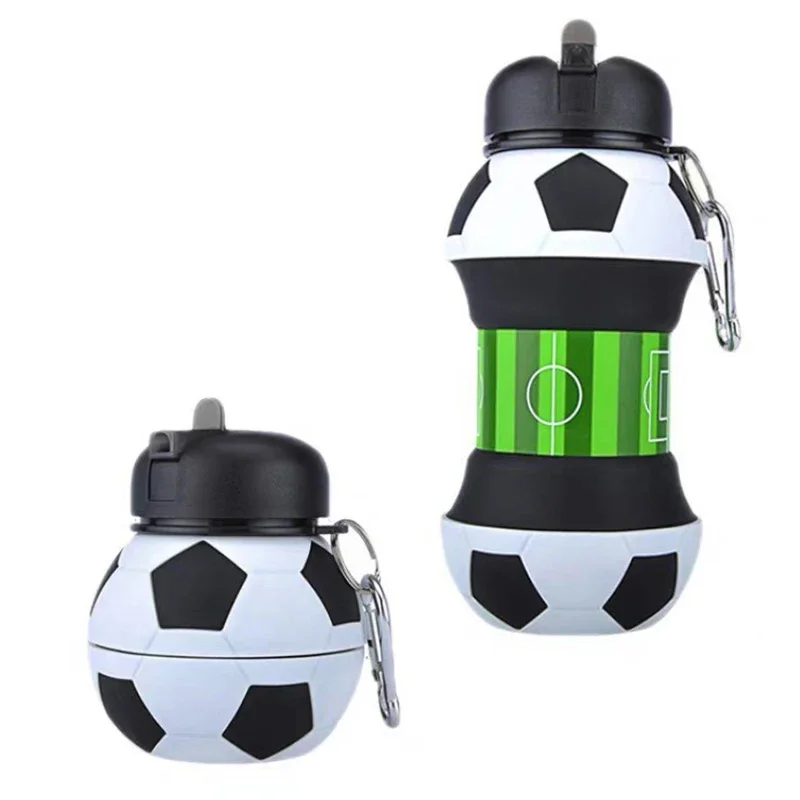 Sports Water Bottle Portable Water Bottle Outdoor Sports Portable Water Cup School Kids Leakproof Mug 550ml Creative Football Shaped Folding Silicone Water Bottle