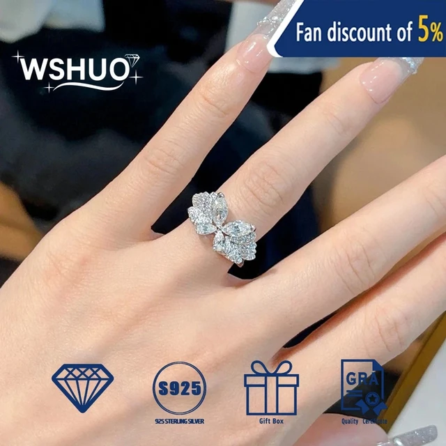 Sommerfugl Moissanite Ring 925 Sølv Gullbelagt