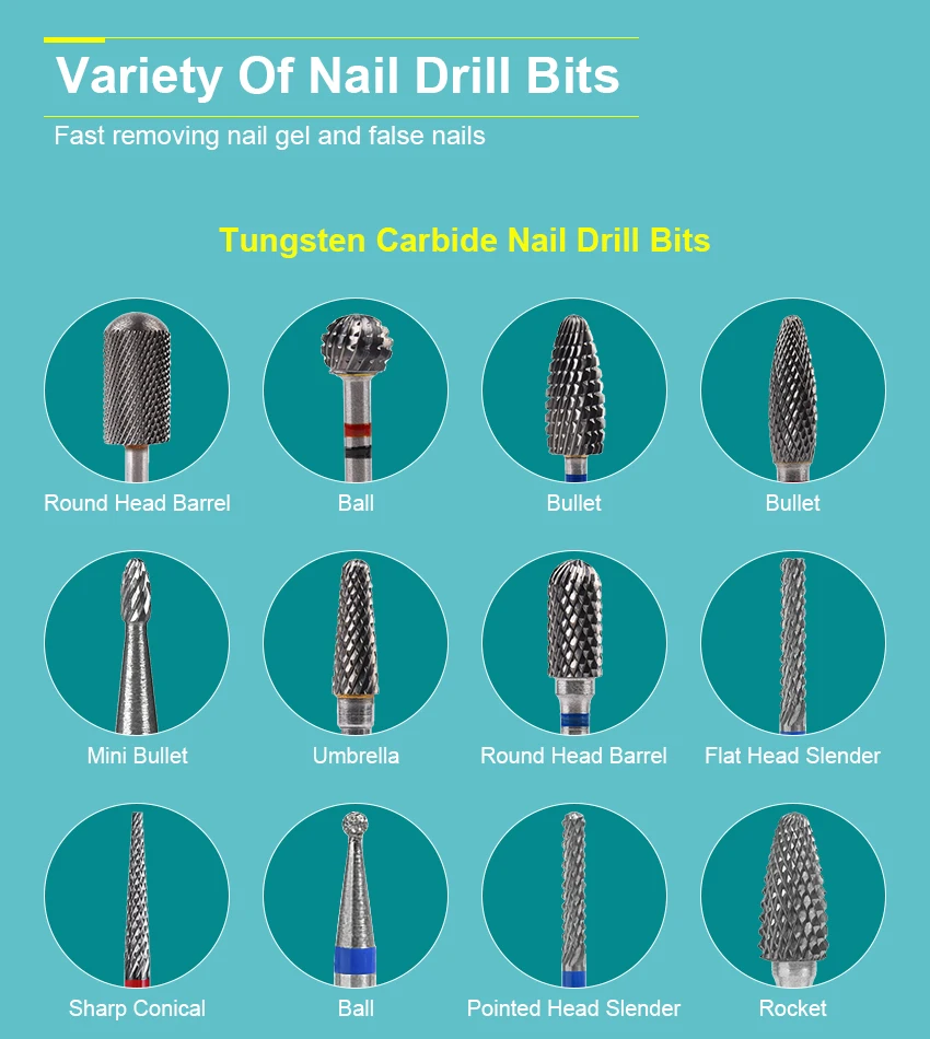 Description Picture 4 of itemTungsten Carbide Nail Drill Bits Rotate Burrs for Gel Polish Remove Manicure Pedicure Nail Files Buffer Nail Art Equipment