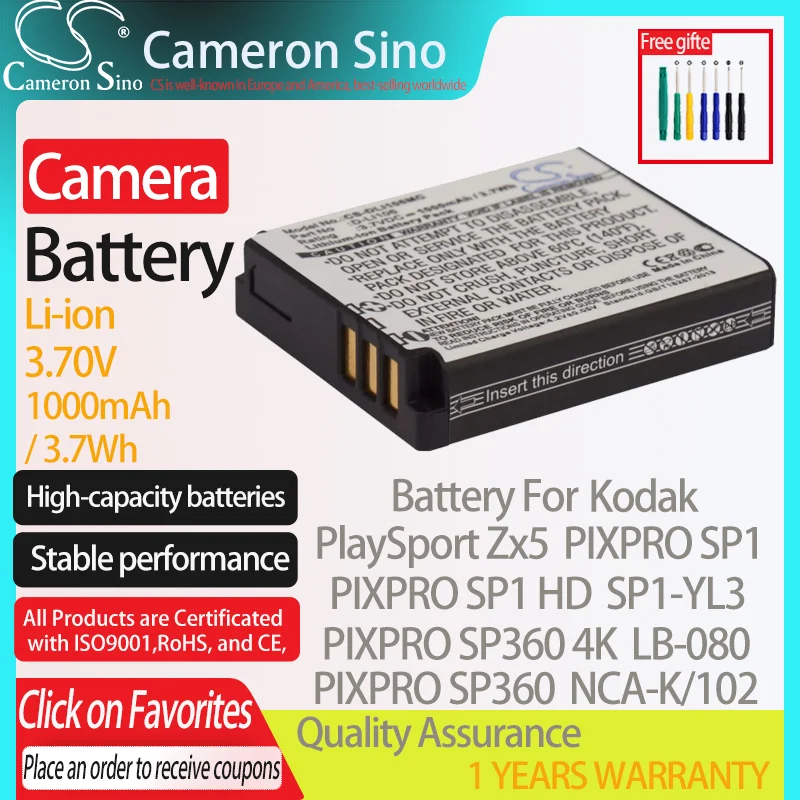 Batteria Cameronsino Per Kodak Playsport Zx5 Pixpro Sp1 Pixpro Sp1 Hd Sp1-Yl3 Pixpro Sp360 Adatto Per Batteria Fotocamera Pentax D-Li106