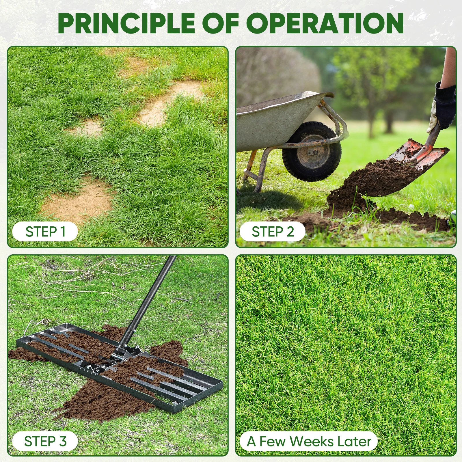 Lawn Leveling Rake 30"x10" Lawn Leveler Tool Lawns 5FT Ergonomic Handle Heavy Duty Leveling Rakes Yard Garden