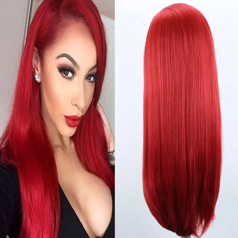

Bombshell Fire Red Straight Synthetic 13X4 Lace Front Wigs Glueless High Quality Heat Resistant Fiber Hair For Women Cosplay Wig