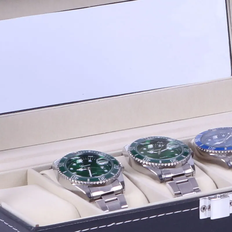 6Slots Watch Box 1PC Men Watch Organizer PU Leather Watches Display Case Storage Box Transparent Lid watch storage box