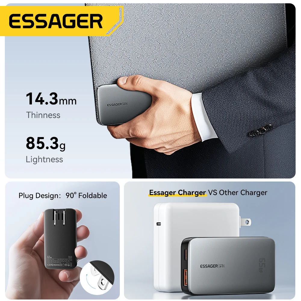 65W GaN USB-C Fast Charger with PD3.0 and QC4.0 Technology
