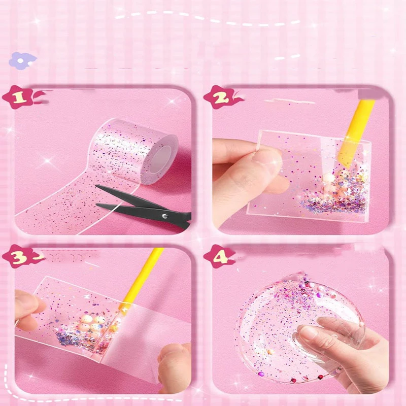 재사용 가능한 컬러 블로우 버블 테이프 세트, 양면 나노 테이프, DIY 공예 핀치 장난감 제작, 끈끈한 흔적 없음