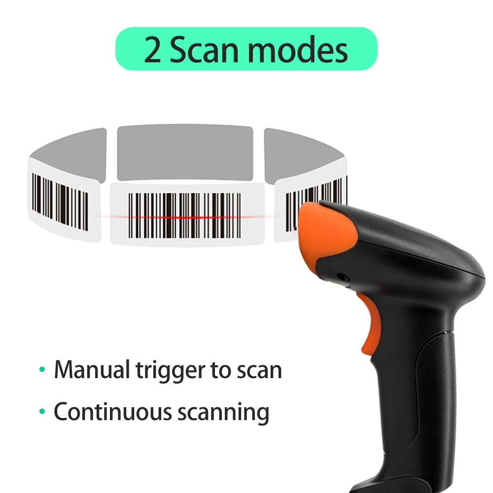 Handheld 1D/2D/QR Barcode Scanner BT+2.4G Wireless USB Wired Bar Code Reader Manual / Continuous Scanning CMOS Image Sensor