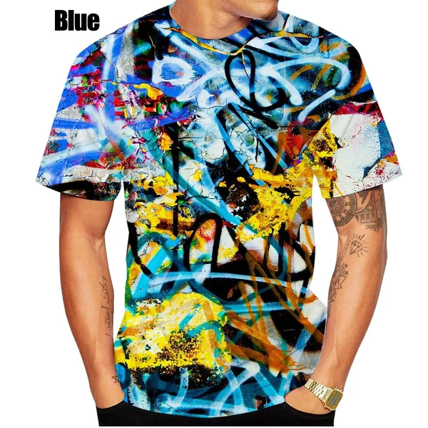 

Summer Fashion Men's and Women's Print Graffiti Wall Hip Hop Short-sleeved Round Neck T-shirt Short Sleeve Tops for Men