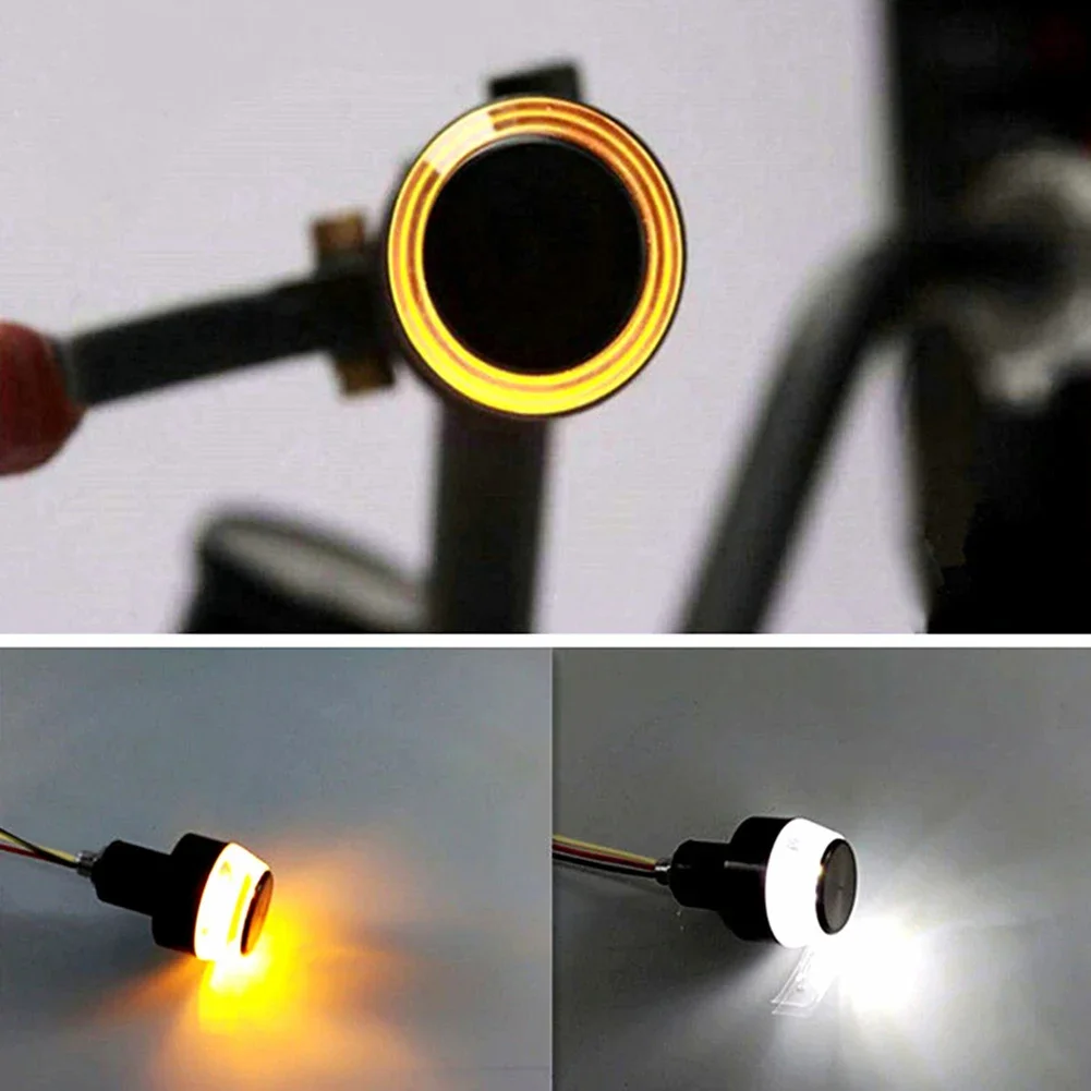 Motorcycle Turn Signal Lights Motorcycle LED Lights 2pcs 12V Motorcycle LED Handlebar End Turn Signal Light White Yellow Flasher Handle Grip Bar Blinker Side Marker Lamp Lighting