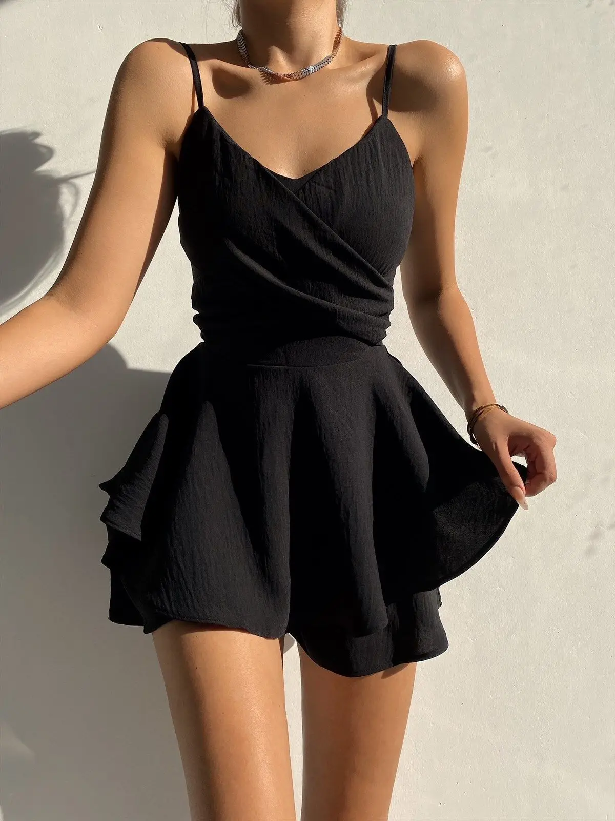 2025 Slim Suspender Strap Sexy Jumpsuits Y2k Ruffles Rompers Summer Casual Threaded Slip Playsuits Female Elegant Skirt Pants 2