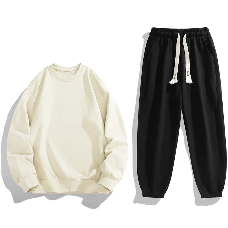 Autumn Winter Men Trendy Sports SetsRound neck hoodie Men's  Jacket + Pants Sportswear Long Sleeve Tracksuit Set Male