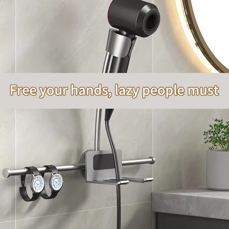 Wall Mounted Hair Dryer Holder Hair Straightener Dryer Hair Storage Rack Bathroom Organizer Shelves Washroom Organization Stand 3