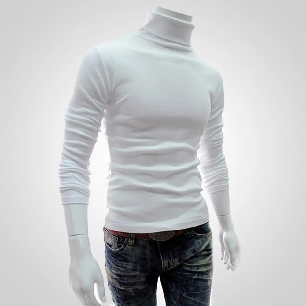 Soft Men Pullover Slim Fit Long Sleeve Turtleneck Men Pullover Stylish Solid Color Turtleneck Pullover Male Clothing