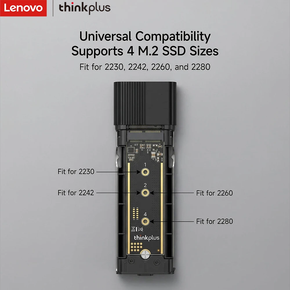 Lenovo ThinkPlus M.2 NVMe SSD Enclosure, 10Gbps USB 3.2 Type-C, Aluminum Alloy Heat Dissipation, Supports 2230/2242/