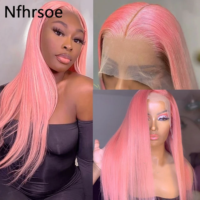 13x4 Light Pink Lace Front Wigs Brazilian Remy Human Hair 28 30