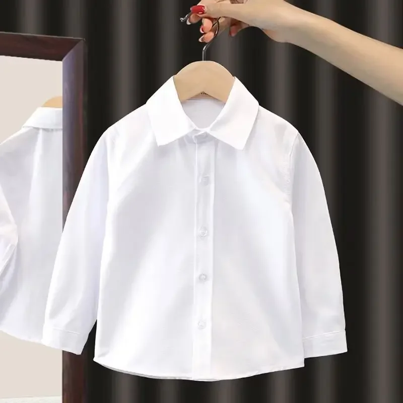 New Children's White Shirt Boys Long Sleeve Spring Autumn Small Student School Uniform Medium Large Women's Shirt