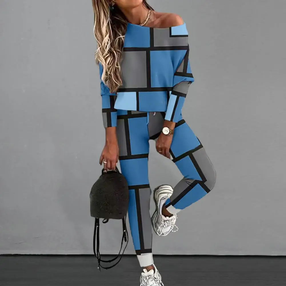 

Женский спортивный костюм, Элегантный женский спортивный костюм с открытыми плечами, подходящий по цвету Топ и штаны, стильный костюм для женщин