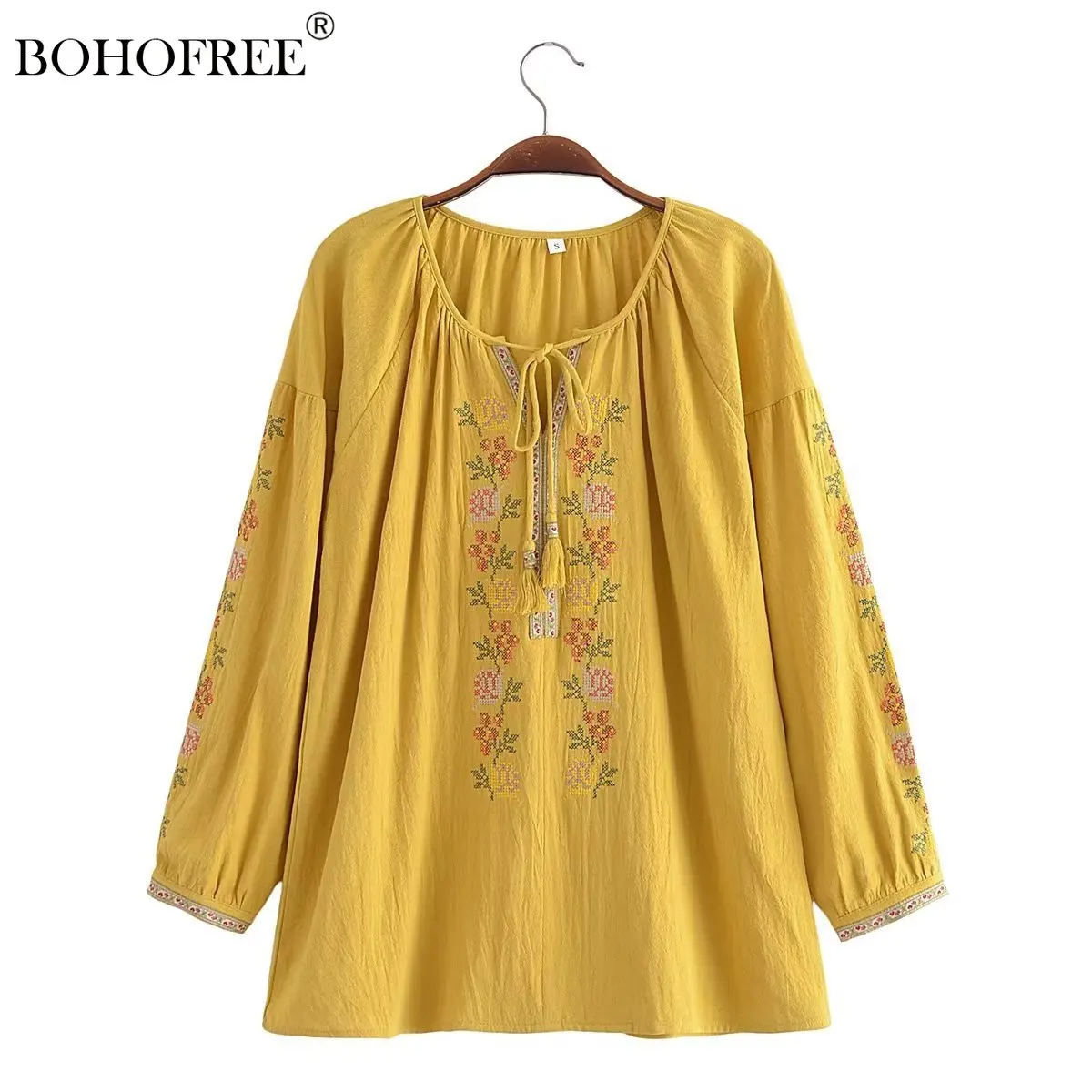 Женская винтажная блузка с длинным рукавом, в стиле бохо Женская винтажная блузка с длинным рукавом, в стиле бохо