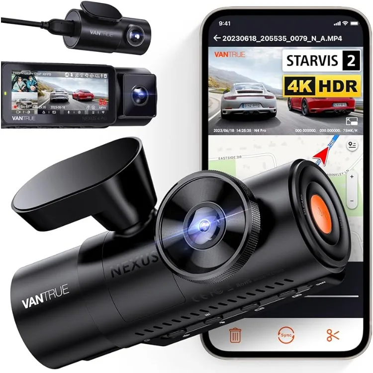 Vantrue N4 Pro 3 Channel 4K WiFi Dash Cam, STARVIS 2 IMX678 Night Vision, 4K+1080P+1080P Front Inside and Rear Triple Car Camera