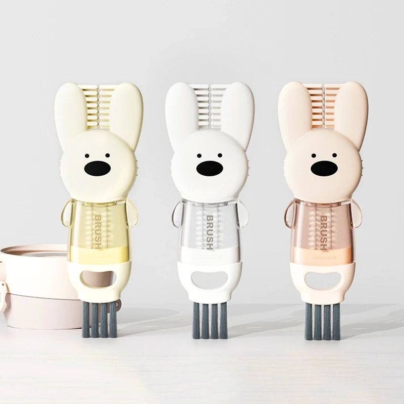 Rabbit Shaped Cup Lid Brush 4 In 1 Insulation Water Cup Brush Milk Bottle Nipple Cup Mouth Gap Cleaning Brush 6