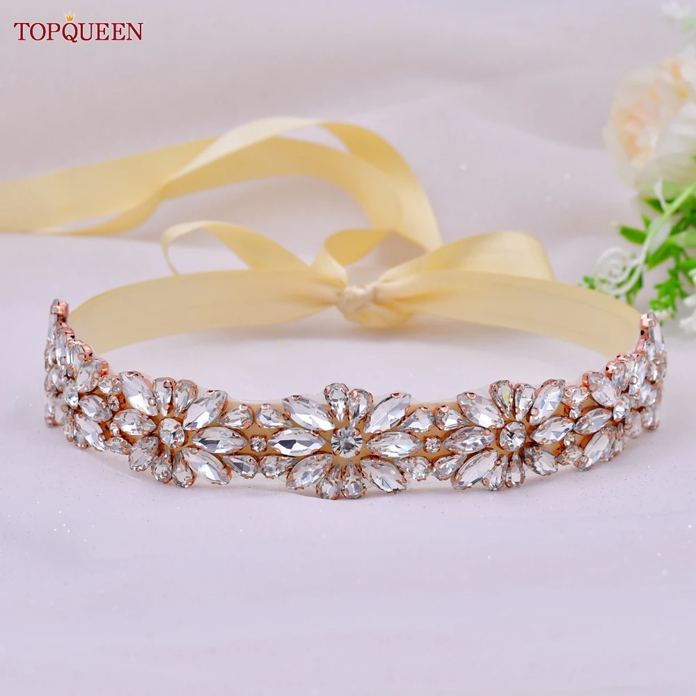 

TOPQUEEN Bridal Belt Luxurious Decorative Wedding Party Evening Dress Accessories Female Women Silver Rhinestones Sash S89-RG