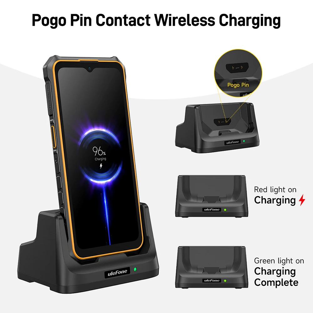 Ulefone Armor Desk Charging Dock for RugKing 3 Pro - Pogo Pin Wireless Charging, Dual Output 2-in-1 Charger Stand
