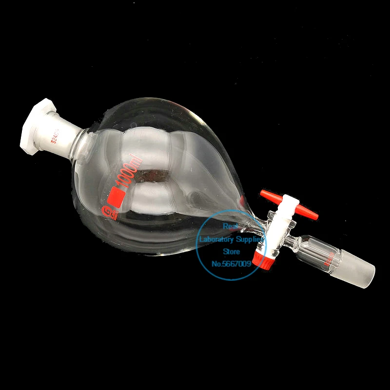 1PCS 25ml To 1000ml 19# 24# Ball-shaped Clear Lab Ground-in Mouth Glass Separating Funnel with PTFE Piston