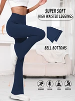 Plus Size Women's Super Soft High Waisted Flare Pants, Leggings Tummy Control Soft Bootleg Bell Bottoms Running