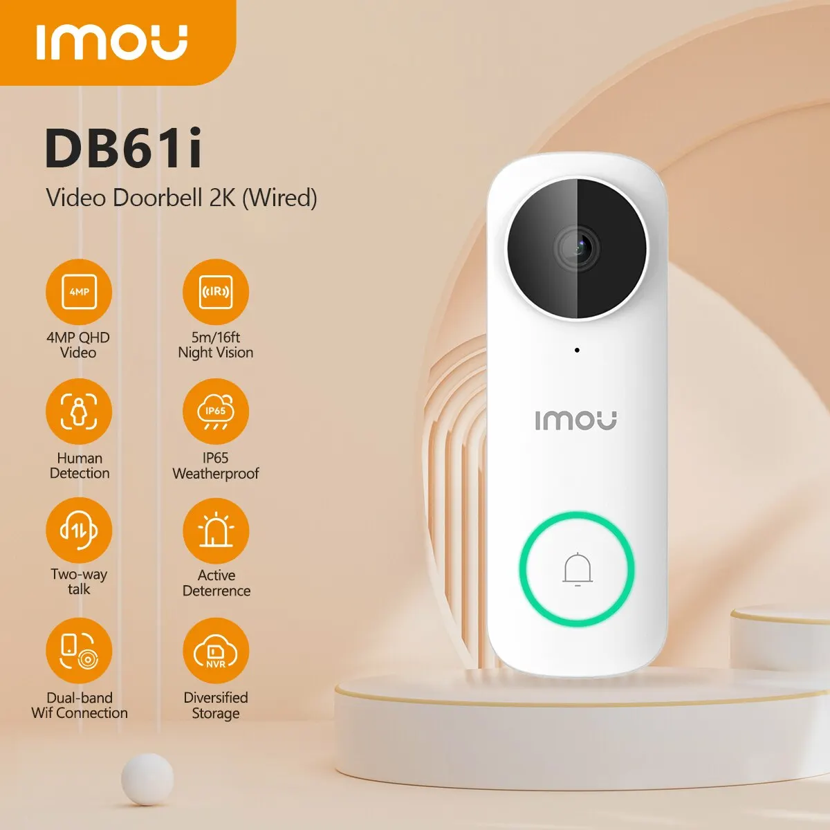 Imou Campanello Db61I 2K 5G Video Smart Home Spioncino Video Cablato Per Telecamera Campanello Visione Notturna Ip65 Resistente Alle Intemperie