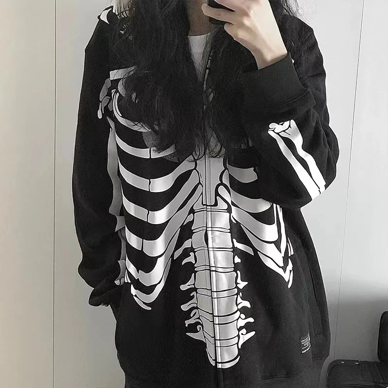 American Retro Bleached Skull Zip Up Hoodie Halloween Custom Funny Hip Hop  Streetwear Men Women Long Sleeve Zipper Jacket Coat - AliExpress