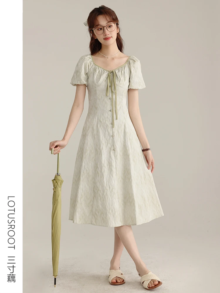 

French Platycodon Grandiflorum Light Green Dress Female Summer Sweet Skirt