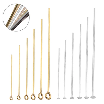 100 pz/lotto Metallo Testa Piatta Occhio Testa Spilli Placcato Oro Headpins Per I Risultati Dei Gioielli Che Fanno FAI DA TE Artigianato Accessori Forniture 1