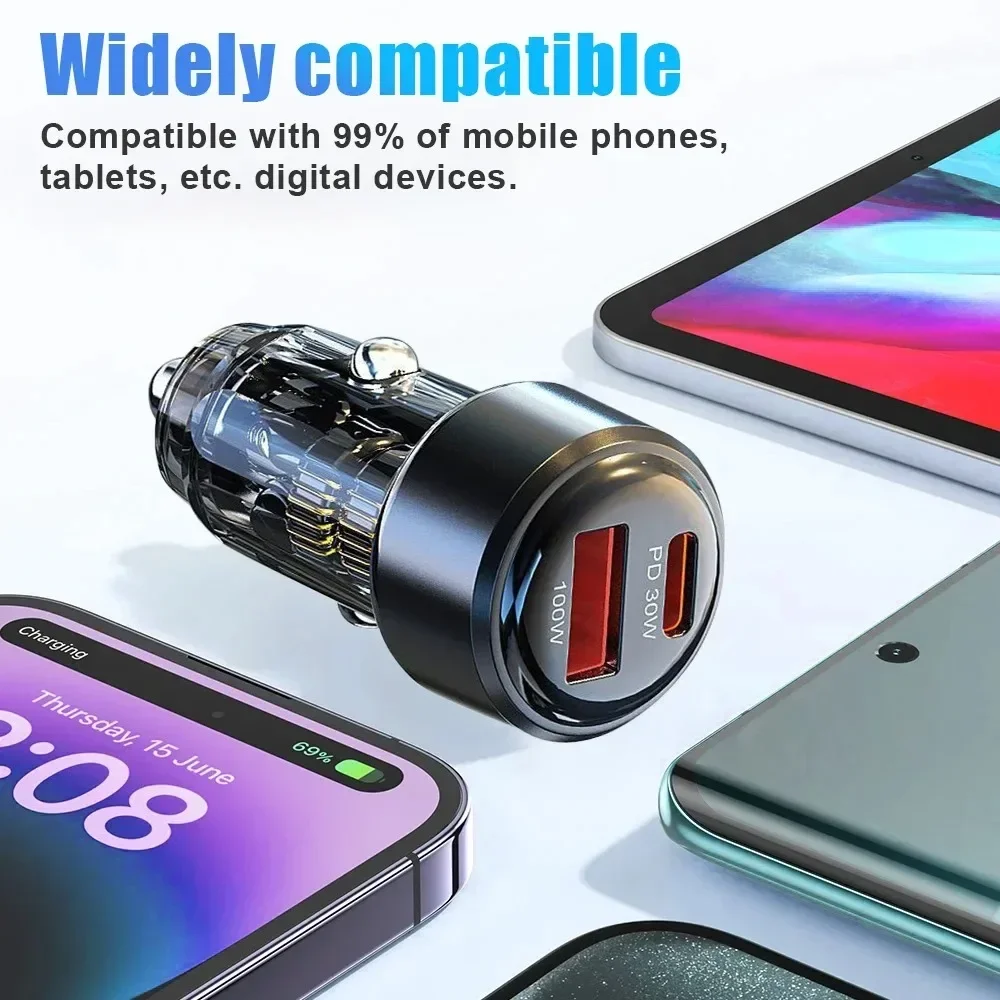 130W QC3.0 PD Mini Car Charger Quick Charge USB Type-C Fast Charging For iPhone 16 17 Huawei Samsung Xiaomi Phone Adapter in Car