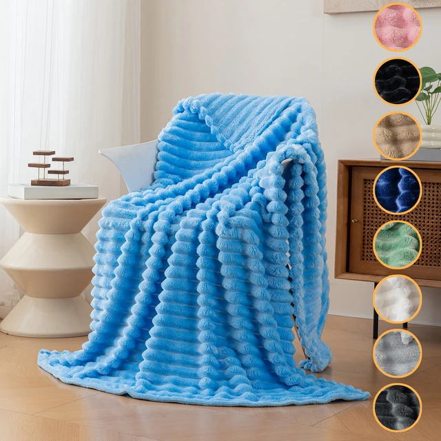 Couverture en flanelle 1 pièce, couverture de canapé confortable et chaude, couverture de sieste rayée ultra douce adaptée à la chambre à coucher et au dortoir 1