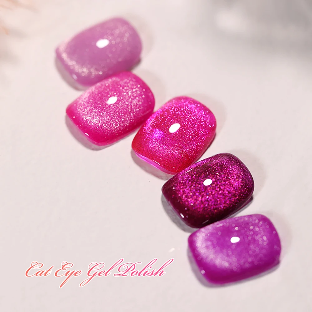 Vendeeni 10 Color Pink Purple Glitter Broken Diamond Cat Eye Nail Gel Polish Semi Permanent Magnetic UV LED Soak Off Gel Varnish 5